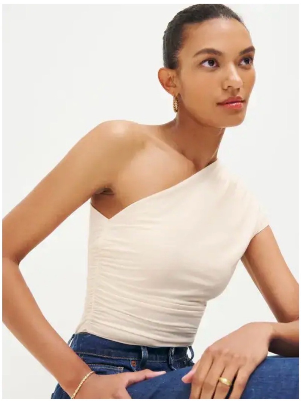 Reformation Francisco Knit Top Cream One Shoulder Ruched Size L